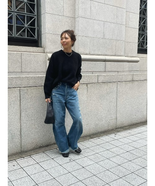 ulu（ウル）の「Round neck knit pullover（ニット/セーター・レディース・ブラック/アイボリー・FREE）」の11枚目の写真