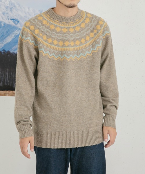 EKAL（エカル）の「ノルディックニットプルオーバー（ニット/セーター・メンズ・グレー/ベージュ・MEDIUM/LARGE）」の4枚目の写真