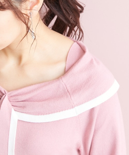 marun(マルン)の「<大きいサイズ> ボータイオフショルダーニットトップス marun(ニット/セーター・レディース・ピンク/ブラック・L/LL/4L/5L/3L)」の9枚目の写真