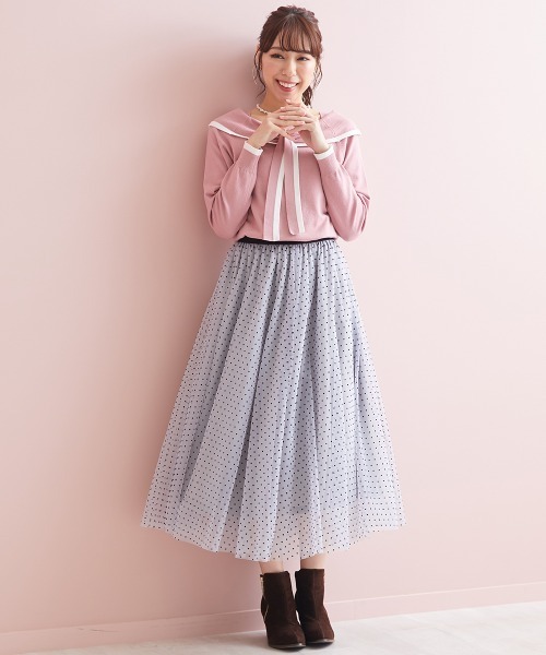 marun(マルン)の「<大きいサイズ> ボータイオフショルダーニットトップス marun(ニット/セーター・レディース・ピンク/ブラック・L/LL/4L/5L/3L)」の4枚目の写真