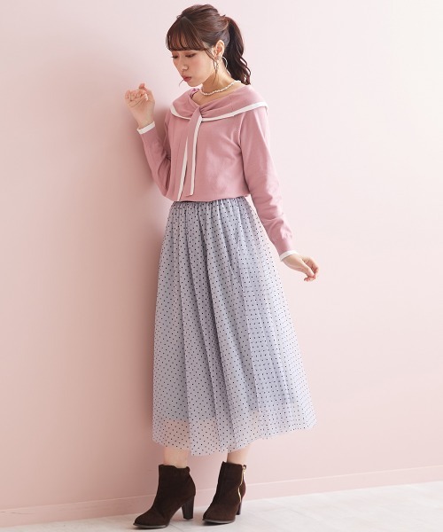 marun(マルン)の「<大きいサイズ> ボータイオフショルダーニットトップス marun(ニット/セーター・レディース・ピンク/ブラック・L/LL/4L/5L/3L)」の18枚目の写真