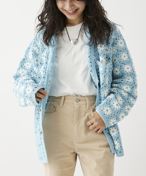 JOURNAL STANDARD クロシェアミ ニットカーディガン CALIFORNIA クロシェアミ ニットカーディガン 'EMB FLOWER