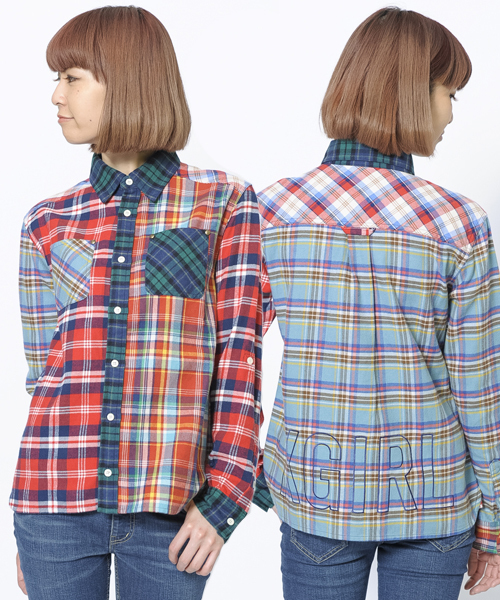 X-girl（エックスガール）の「FLANNEL PLAID L/S SHIRT（シャツ/ブラウス・レディース・ブラック/レッド/A/B・1/2）」の4枚目の写真