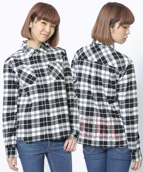 X-girl（エックスガール）の「FLANNEL PLAID L/S SHIRT（シャツ/ブラウス・レディース・ブラック/レッド/A/B・1/2）」の2枚目の写真