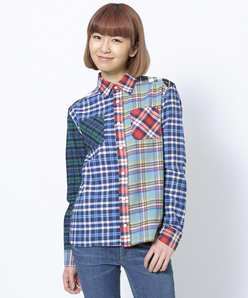 X-girl（エックスガール）の「FLANNEL PLAID L/S SHIRT（シャツ/ブラウス・レディース・ブラック/レッド/A/B・1/2）」の5枚目の写真
