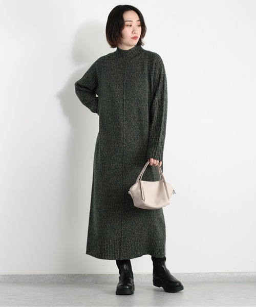 cepo（セポ）の「メランジ ハイネックニットワンピース（ワンピース・レディース・ブラック/グリーン/オフホワイト・M）」の3枚目の写真