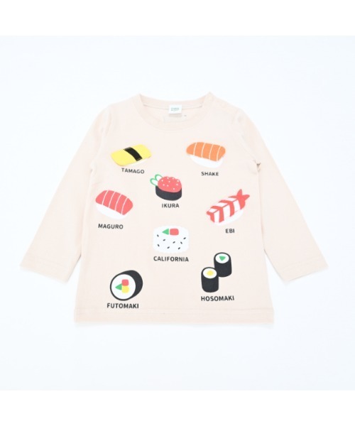 CHEEK ROOM（チークルーム）の「チークルーム お寿司ロングTシャツ（Tシャツ/カットソー・キッズ・ピンク/サンドベージュ/サックスブルー・130cm/80ｃｍ/100cm/110cm/120cm/90cm）」の2枚目の写真