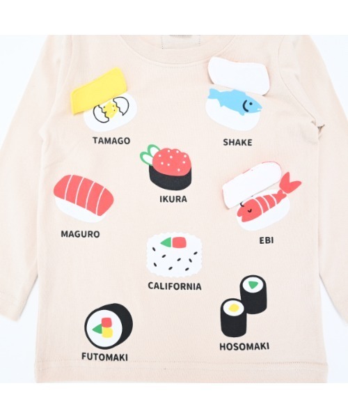 CHEEK ROOM（チークルーム）の「チークルーム お寿司ロングTシャツ（Tシャツ/カットソー・キッズ・ピンク/サンドベージュ/サックスブルー・130cm/80ｃｍ/100cm/110cm/120cm/90cm）」の9枚目の写真