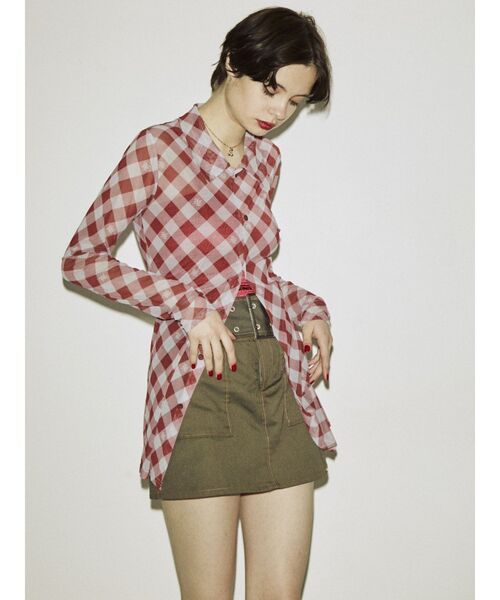 jouetie(ジュエティ)の「メッシュチェックカラートップス(シャツ/ブラウス・レディース・ブラック/レッド/ブルー・MEDIUM)」の3枚目の写真