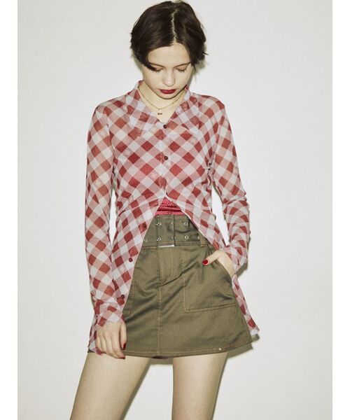 jouetie(ジュエティ)の「メッシュチェックカラートップス(シャツ/ブラウス・レディース・ブラック/レッド/ブルー・MEDIUM)」の13枚目の写真