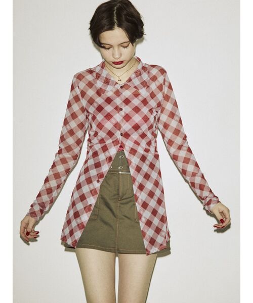 jouetie(ジュエティ)の「メッシュチェックカラートップス(シャツ/ブラウス・レディース・ブラック/レッド/ブルー・MEDIUM)」の14枚目の写真