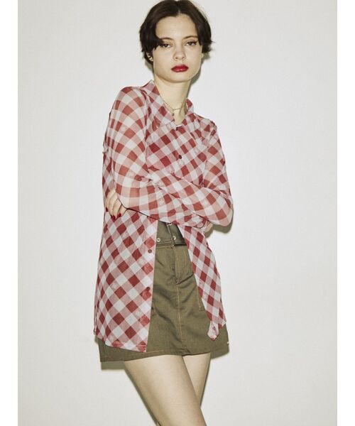 jouetie(ジュエティ)の「メッシュチェックカラートップス(シャツ/ブラウス・レディース・ブラック/レッド/ブルー・MEDIUM)」の15枚目の写真