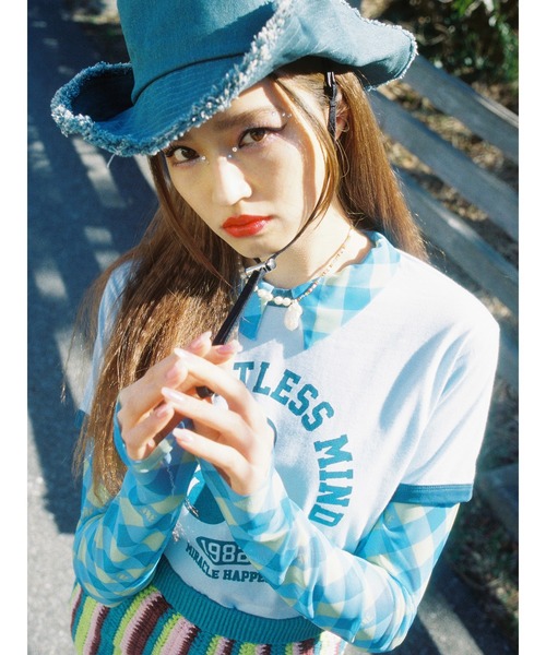 jouetie(ジュエティ)の「メッシュチェックカラートップス(シャツ/ブラウス・レディース・ブラック/レッド/ブルー・MEDIUM)」の4枚目の写真