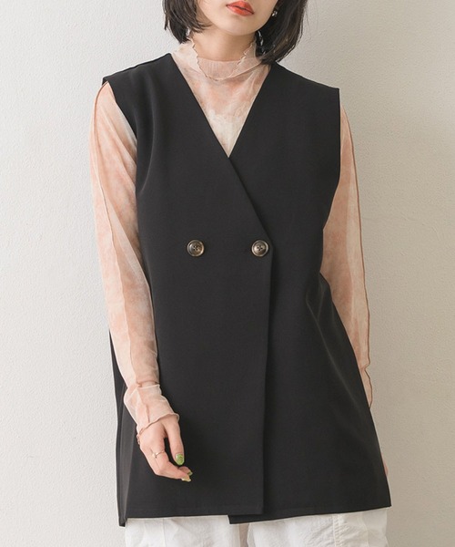 RETRO GIRL（レトロガール）の「ノーカラーゆるベスト（ベスト・レディース・ブラック/ナチュラル/ライトブルー・FREE）」の2枚目の写真