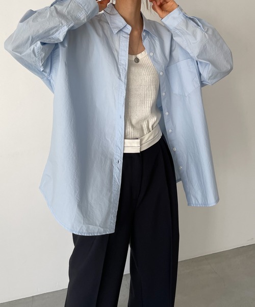 El mar（エルマール）の「El mar(エルマール) コットンオーバーサイズシャツ（シャツ/ブラウス・レディース・ホワイト/イエロー/サックスブルー・ONE SIZE）」の3枚目の写真