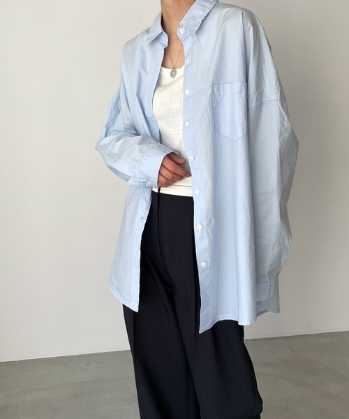 El mar（エルマール）の「El mar(エルマール) コットンオーバーサイズシャツ（シャツ/ブラウス・レディース・ホワイト/イエロー/サックスブルー・ONE SIZE）」の7枚目の写真