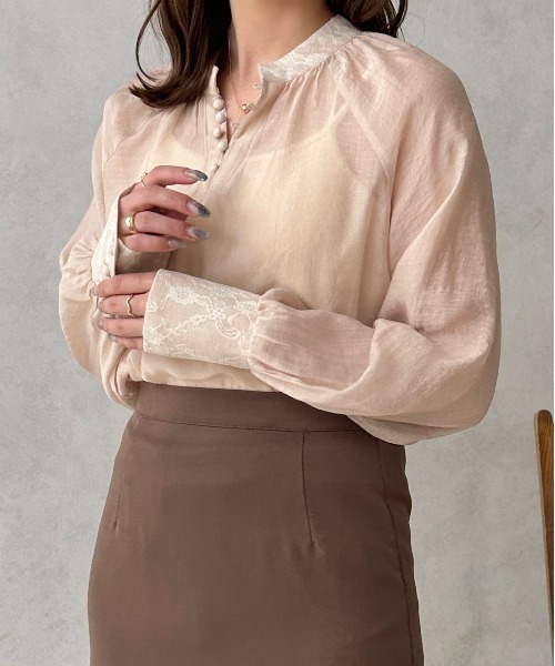 apres jour clair(アプレジュールクレア)の「【apres jour clair】レースシフォンチュニックブラウス【ZOZOTOWN限定アイテム】(シャツ/ブラウス・レディース・ピンクベージュ/アイボリー/サックスブルー・X-LARGE/フリー)」の3枚目の写真