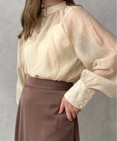 apres jour clair(アプレジュールクレア)の「【apres jour clair】レースシフォンチュニックブラウス【ZOZOTOWN限定アイテム】(シャツ/ブラウス・レディース・ピンクベージュ/アイボリー/サックスブルー・X-LARGE/フリー)」の7枚目の写真