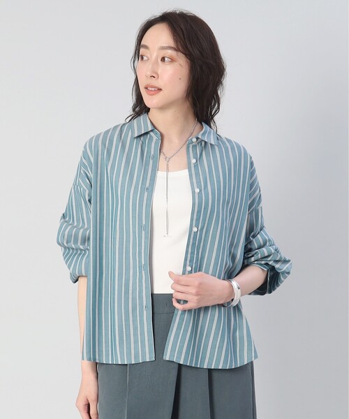 UNTITLED(アンタイトル)の「【1枚でも羽織でも】ストライプ柄 レギュラーカラーシャツ(シャツ/ブラウス・レディース・モスグリーン系2/ブルー系7/グレー系7・00/02/04/44/48)」の11枚目の写真