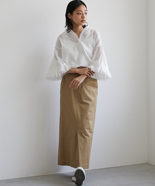 CHIC STYLE（シックスタイル）の「＜大きいサイズ＞綿100％袖フリルスキッパーブラウス シックスタイル（シャツ/ブラウス・レディース・オフホワイト/ブラック・L/LL/3L/4L/5L）」の10枚目の写真