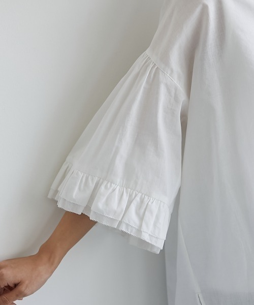 CHIC STYLE（シックスタイル）の「＜大きいサイズ＞綿100％袖フリルスキッパーブラウス シックスタイル（シャツ/ブラウス・レディース・オフホワイト/ブラック・L/LL/3L/4L/5L）」の20枚目の写真