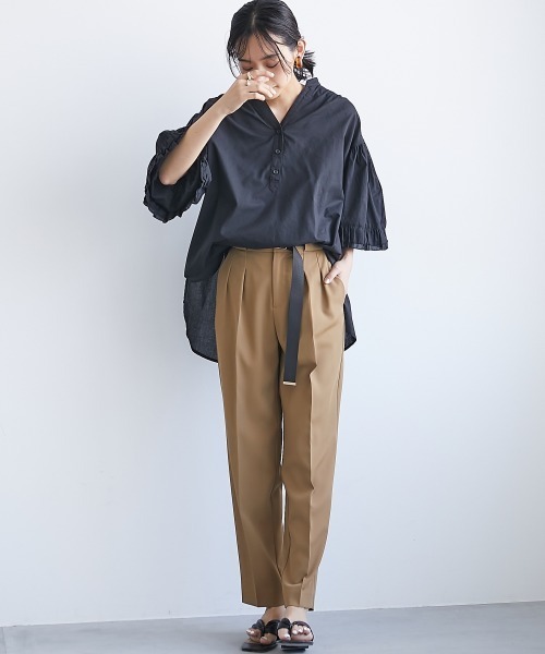 CHIC STYLE（シックスタイル）の「＜大きいサイズ＞綿100％袖フリルスキッパーブラウス シックスタイル（シャツ/ブラウス・レディース・オフホワイト/ブラック・L/LL/3L/4L/5L）」の8枚目の写真