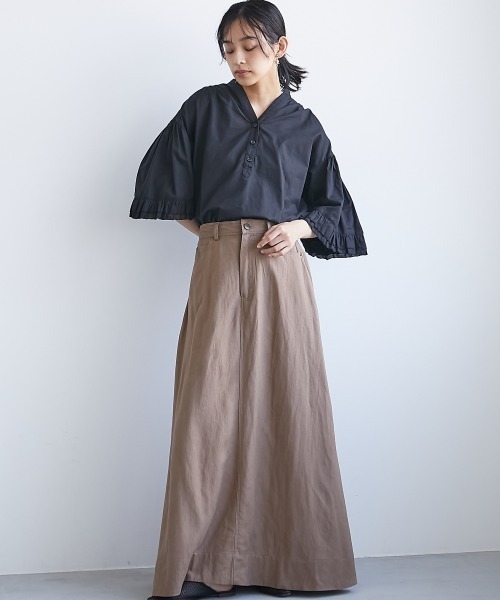 CHIC STYLE（シックスタイル）の「＜大きいサイズ＞綿100％袖フリルスキッパーブラウス シックスタイル（シャツ/ブラウス・レディース・オフホワイト/ブラック・L/LL/3L/4L/5L）」の12枚目の写真