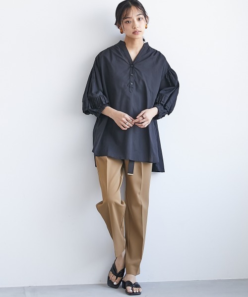 CHIC STYLE（シックスタイル）の「＜大きいサイズ＞綿100％袖フリルスキッパーブラウス シックスタイル（シャツ/ブラウス・レディース・オフホワイト/ブラック・L/LL/3L/4L/5L）」の7枚目の写真