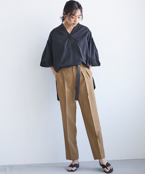 CHIC STYLE（シックスタイル）の「＜大きいサイズ＞綿100％袖フリルスキッパーブラウス シックスタイル（シャツ/ブラウス・レディース・オフホワイト/ブラック・L/LL/3L/4L/5L）」の9枚目の写真