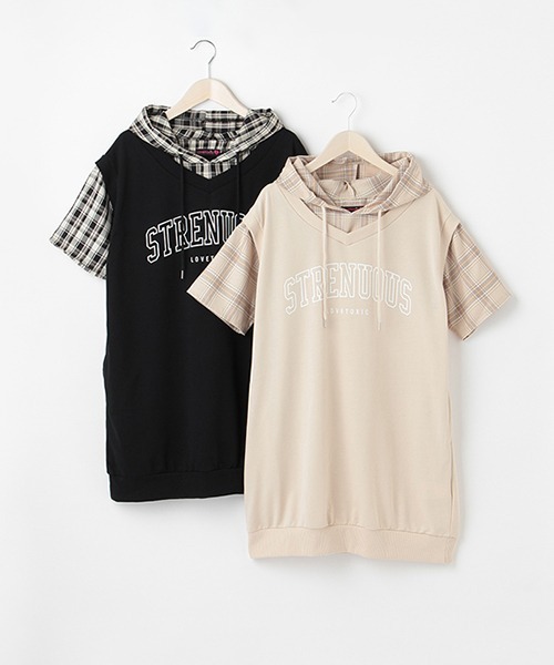 LOVETOXIC（ラブトキシック）の「半袖チェックレイヤードワンピース（ワンピース・キッズ・ベージュ/ブラック・SS/L/M/S）」の11枚目の写真