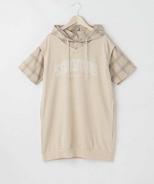 LOVETOXIC（ラブトキシック）の「半袖チェックレイヤードワンピース（ワンピース・キッズ・ベージュ/ブラック・SS/L/M/S）」の12枚目の写真