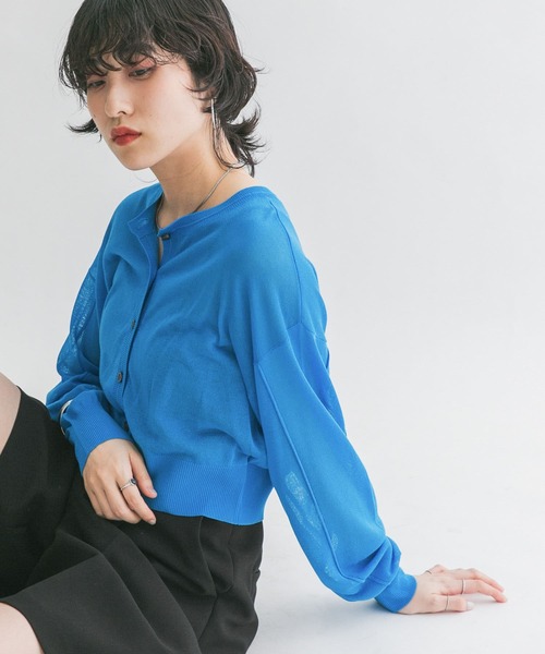 KBF(ケイビーエフ)の「2WAYシアーニットカーディガン(カーディガン/ボレロ・レディース・ブルー/オレンジ系その他/ブラック・ONE)」の4枚目の写真