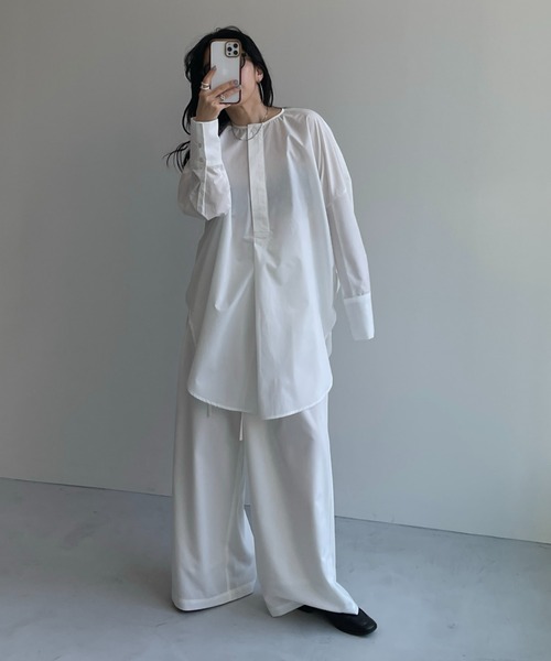 wee9s（ウィークス）の「over size no collar mannish shirt / オーバーサイズノーカラーマニッシュシャツ（シャツ/ブラウス・レディース・スカイブルー/アイボリー/ライトブルー/ブラック・FREE）」の21枚目の写真