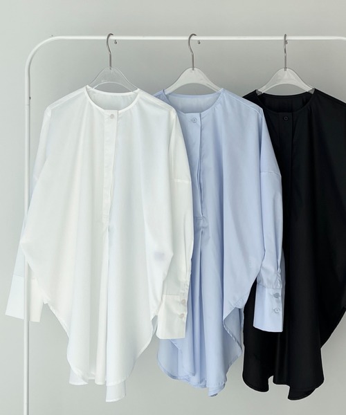 ブラウス シャツ over size no collar mannish shirt / オーバーサイズノーカラーマニッシュシャツ レディース over size no collar mannish shirt / オーバーサイズノーカラー