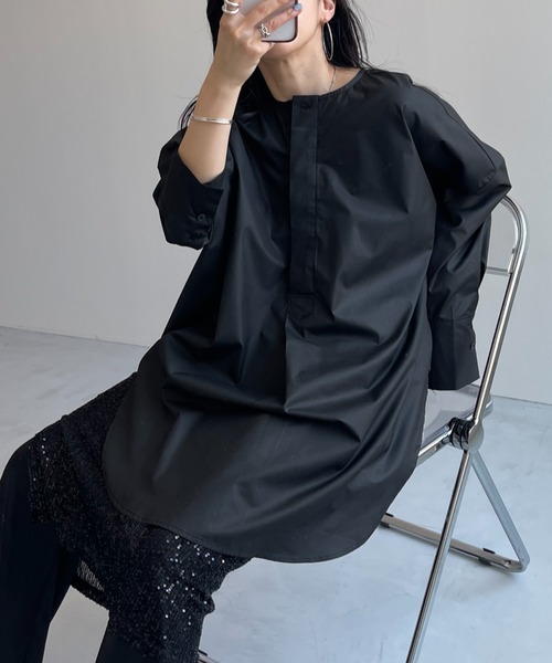 ブラウス シャツ over size no collar mannish shirt / オーバーサイズノーカラーマニッシュシャツ レディース wee9s（ウィークス）の「over size no collar mannish shirt