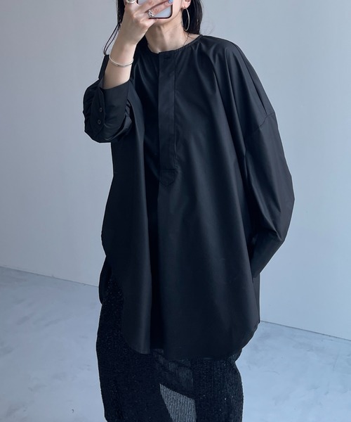 ブラウス シャツ over size no collar mannish shirt / オーバーサイズノーカラーマニッシュシャツ レディース over size no collar mannish shirt / オーバーサイズノーカラー