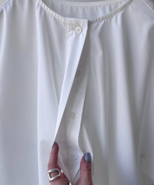 wee9s（ウィークス）の「over size no collar mannish shirt / オーバーサイズノーカラーマニッシュシャツ（シャツ/ブラウス・レディース・スカイブルー/アイボリー/ライトブルー/ブラック・FREE）」の15枚目の写真