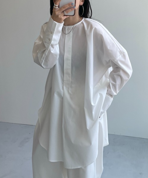 over size no collar mannish shirt / オーバーサイズノーカラー