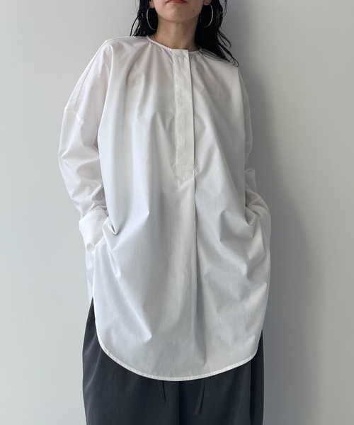 wee9s（ウィークス）の「over size no collar mannish shirt / オーバーサイズノーカラーマニッシュシャツ（シャツ/ブラウス・レディース・スカイブルー/アイボリー/ライトブルー/ブラック・FREE）」の12枚目の写真