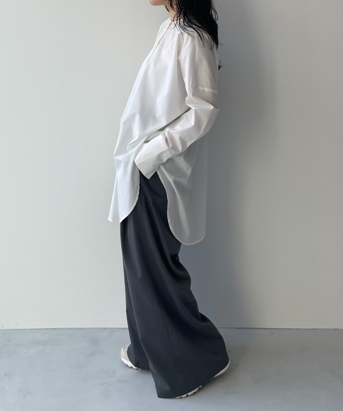 wee9s（ウィークス）の「over size no collar mannish shirt / オーバーサイズノーカラーマニッシュシャツ（シャツ/ブラウス・レディース・スカイブルー/アイボリー/ライトブルー/ブラック・FREE）」の8枚目の写真