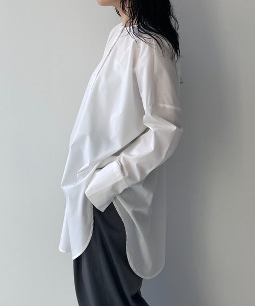 ブラウス シャツ over size no collar mannish shirt / オーバーサイズノーカラーマニッシュシャツ レディース over size no collar mannish shirt / オーバーサイズノーカラー