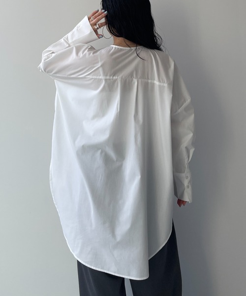 wee9s（ウィークス）の「over size no collar mannish shirt / オーバーサイズノーカラーマニッシュシャツ（シャツ/ブラウス・レディース・スカイブルー/アイボリー/ライトブルー/ブラック・FREE）」の11枚目の写真