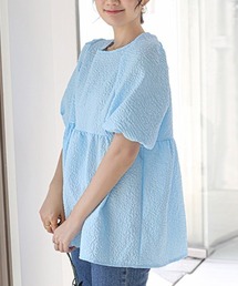 バックリボン半袖チュニックブラウス