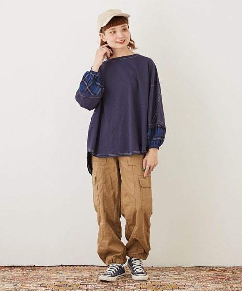 CUBE SUGAR（キューブシュガー）の「WEB限定コットンツイル裾絞りイージーカーゴパンツ（カーゴパンツ・レディース・ブラック/ベージュ/カーキ・M/L）」の9枚目の写真