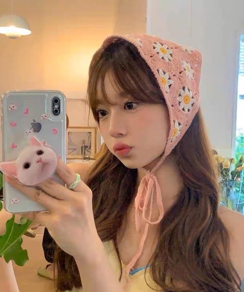 花柄バブーシュカ クロシェヘアバンド（ヘアバンド）｜shopnikoniko