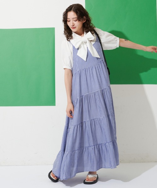 MERLOT（メルロー）の「ギンガムチェックキャミワンピース（ワンピース・レディース・グリーン/ブルー/ブラック・FREE）」の6枚目の写真