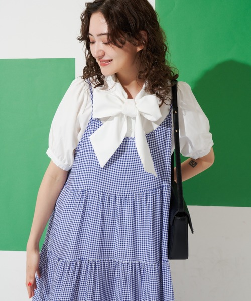 MERLOT（メルロー）の「ギンガムチェックキャミワンピース（ワンピース・レディース・グリーン/ブルー/ブラック・FREE）」の14枚目の写真