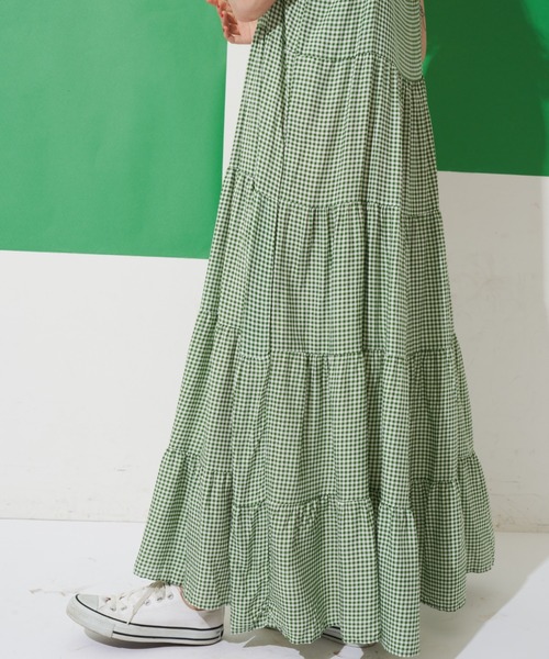 SHRIMPS グリーン チェック キャミソールワンピース グリーン パークス Green Parks チェックペプラムキャミ