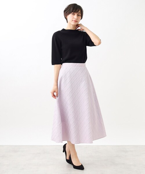 couture brooch（クチュールブローチ）の「◆【S-LL/着心地ラクチン、きれい見え】ぽこぽこジャカードフレアスカート（スカート・レディース・ライトパープル/ブラック/ブラウン系その他・36/38/40/42）」の10枚目の写真