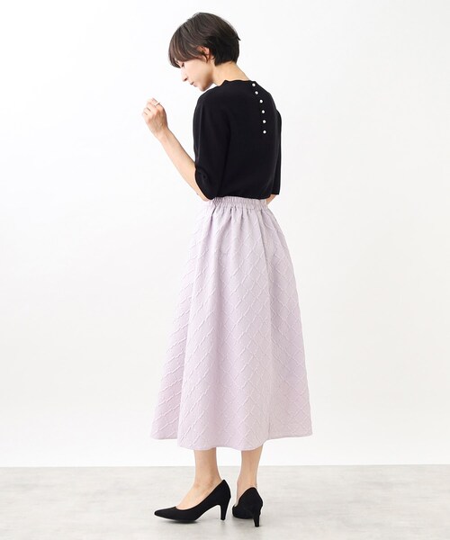 couture brooch（クチュールブローチ）の「◆【S-LL/着心地ラクチン、きれい見え】ぽこぽこジャカードフレアスカート（スカート・レディース・ライトパープル/ブラック/ブラウン系その他・36/38/40/42）」の12枚目の写真